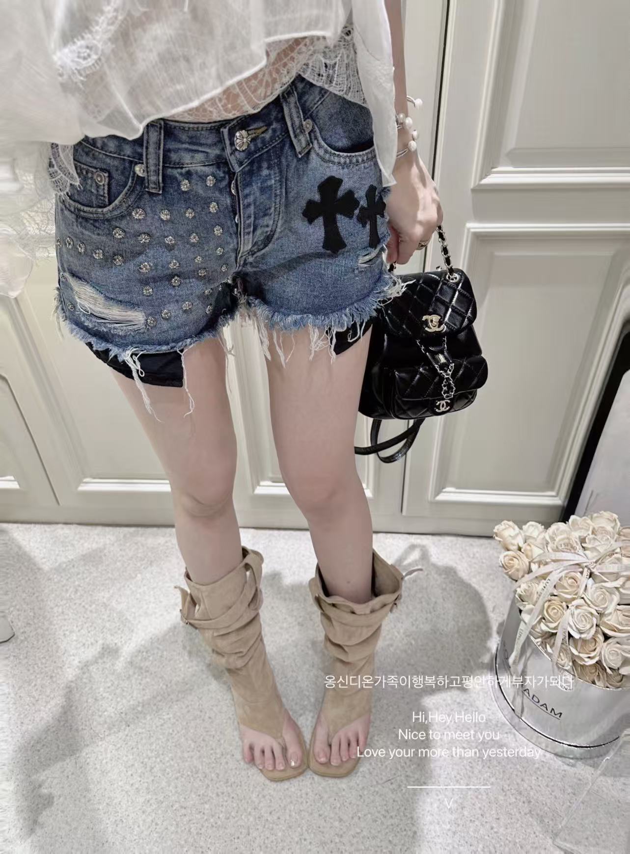 Chrome Hearts Women Cross Hole Heavy Industry Rivet Skin for Spicy Girl