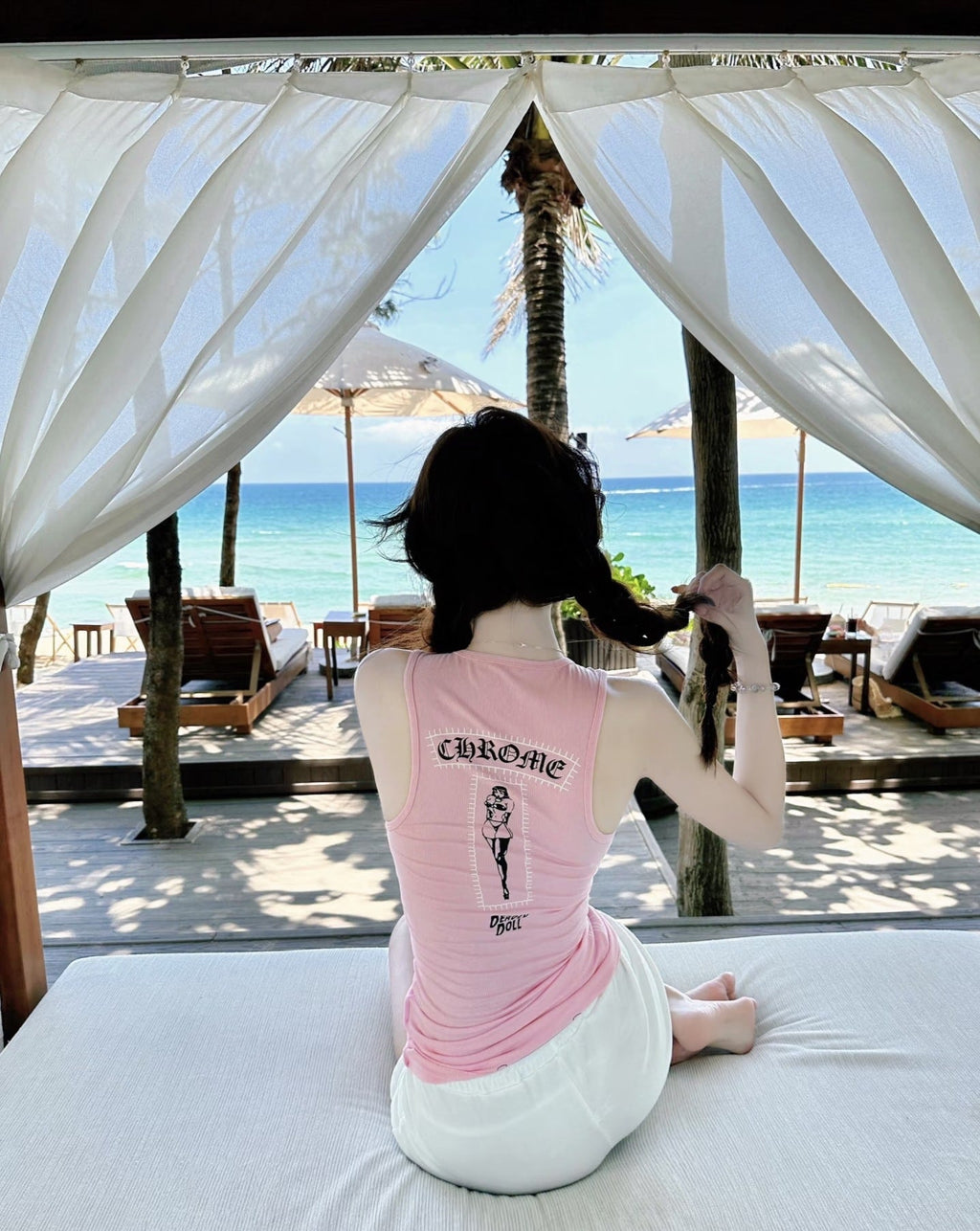 Chrome Hearts Pink Deadly Doll Rib Tank Top T-shirt