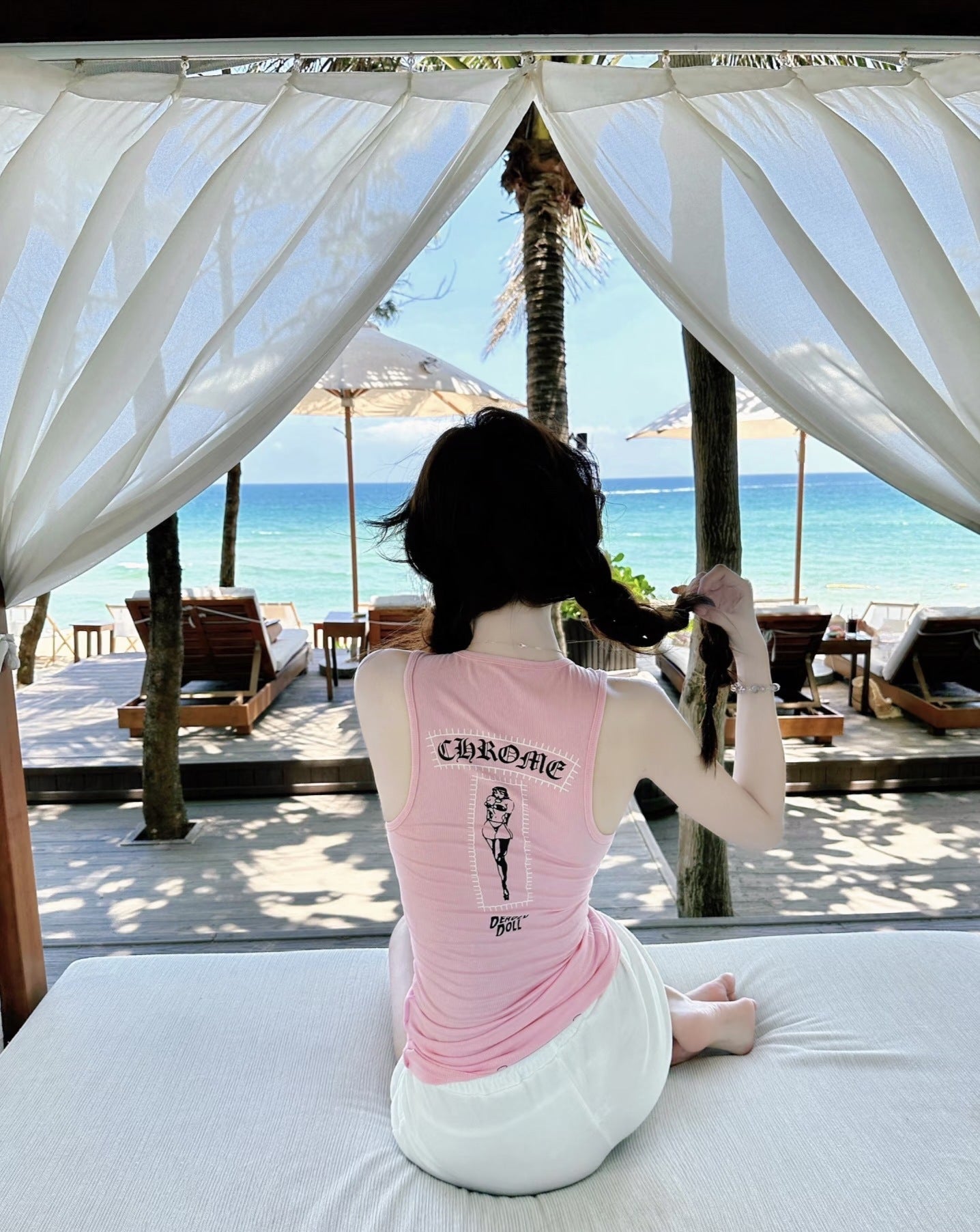 Chrome Hearts Pink Deadly Doll Rib Tank Top T-shirt