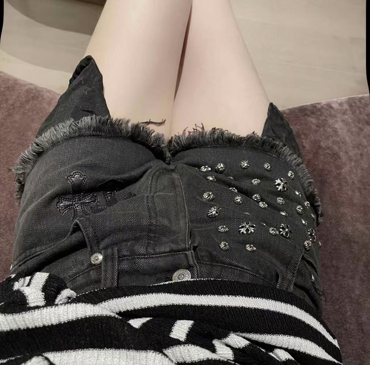Chrome Hearts Women Cross Hole Heavy Industry Rivet Skin for Spicy Girl