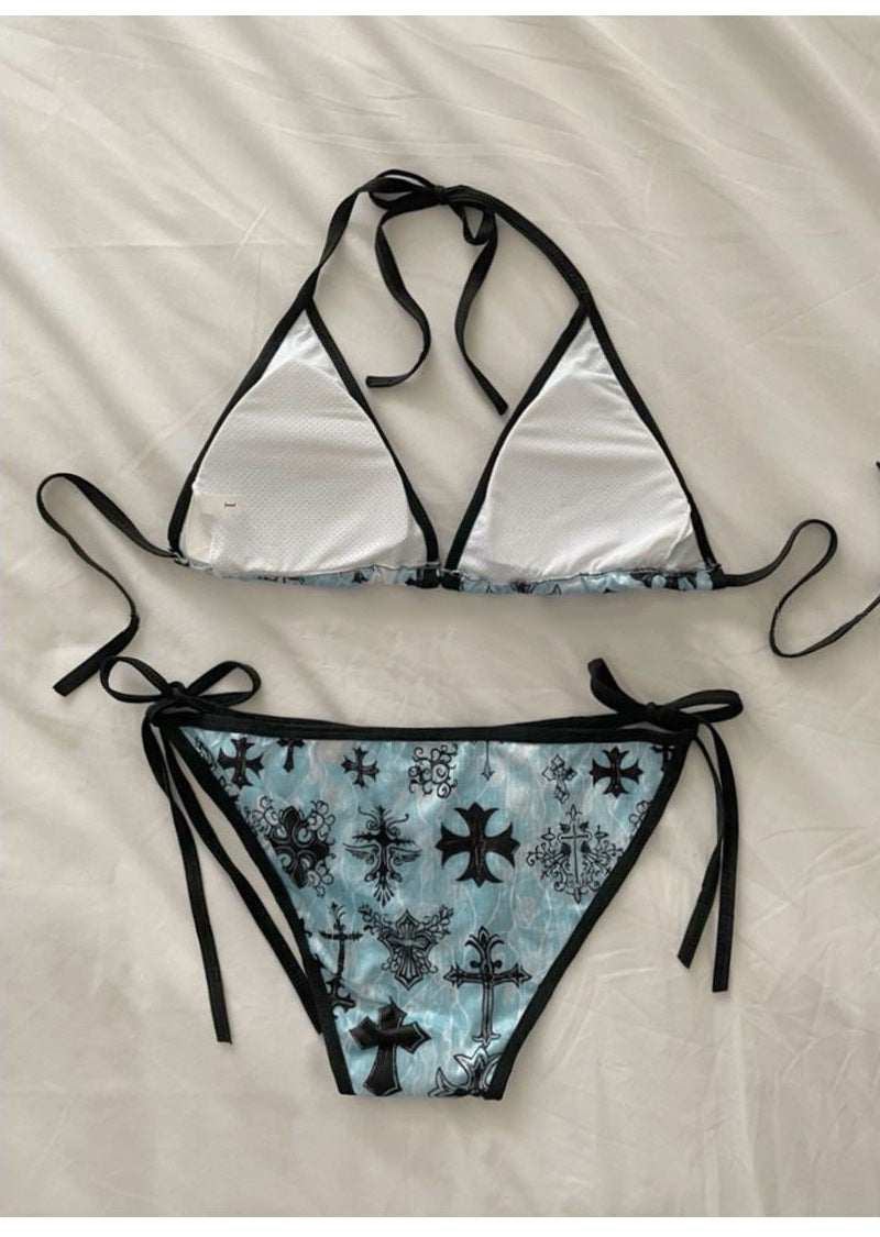 Chrome Heart Cross Bikini Swimsuit Women's Split Strap