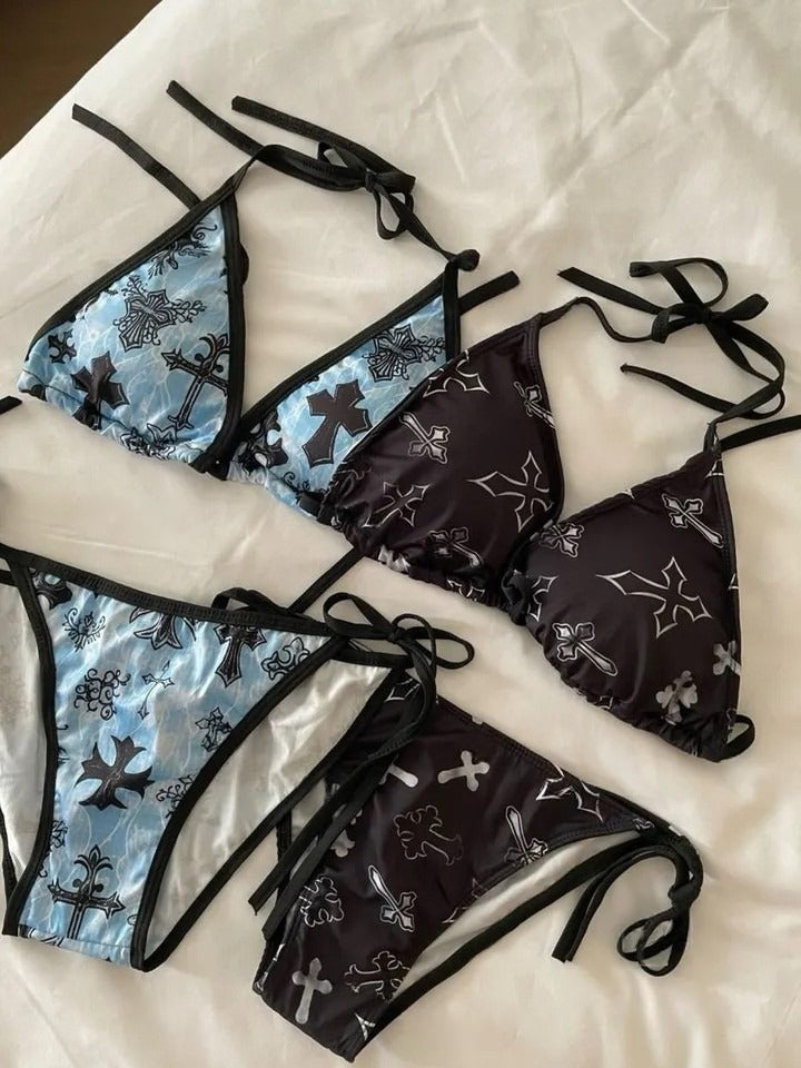 Chrome Heart Cross Bikini Swimsuit Women's Split Strap