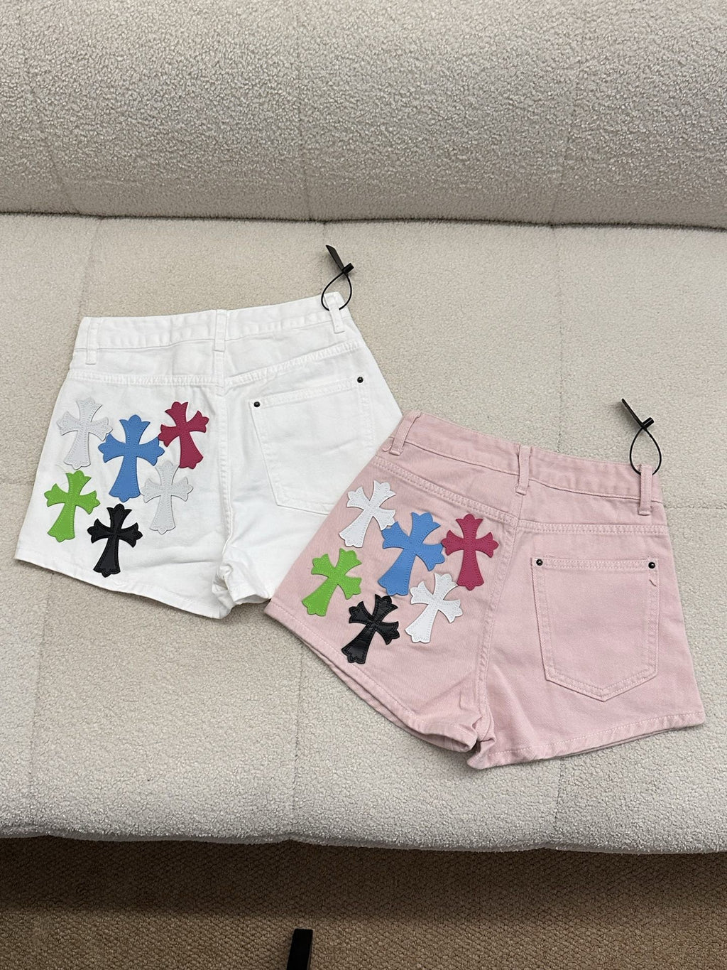 Chrome Hearts Colorful cross leather label denim shorts for women