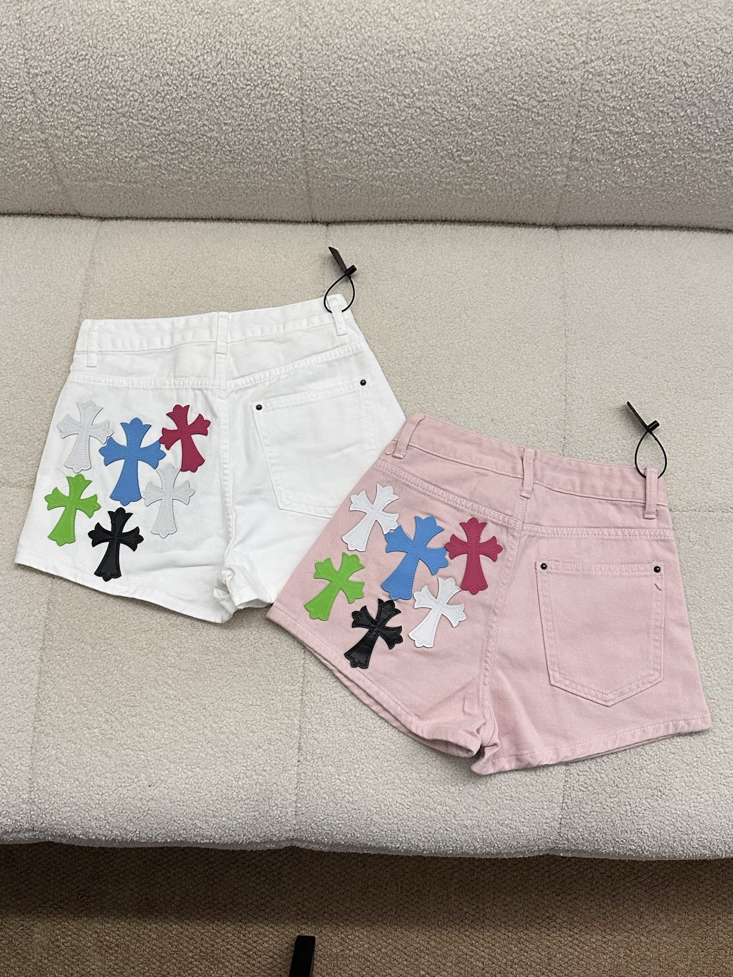Chrome Hearts Colorful cross leather label denim shorts for women