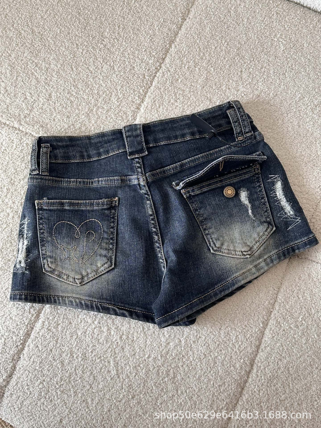 Chrome Hearts High waisted spicy girl style cross embroidered ripped denim shorts for women