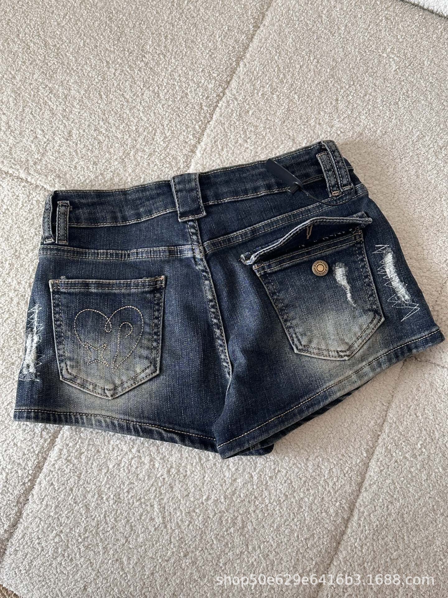 Chrome Hearts High waisted spicy girl style cross embroidered ripped denim shorts for women