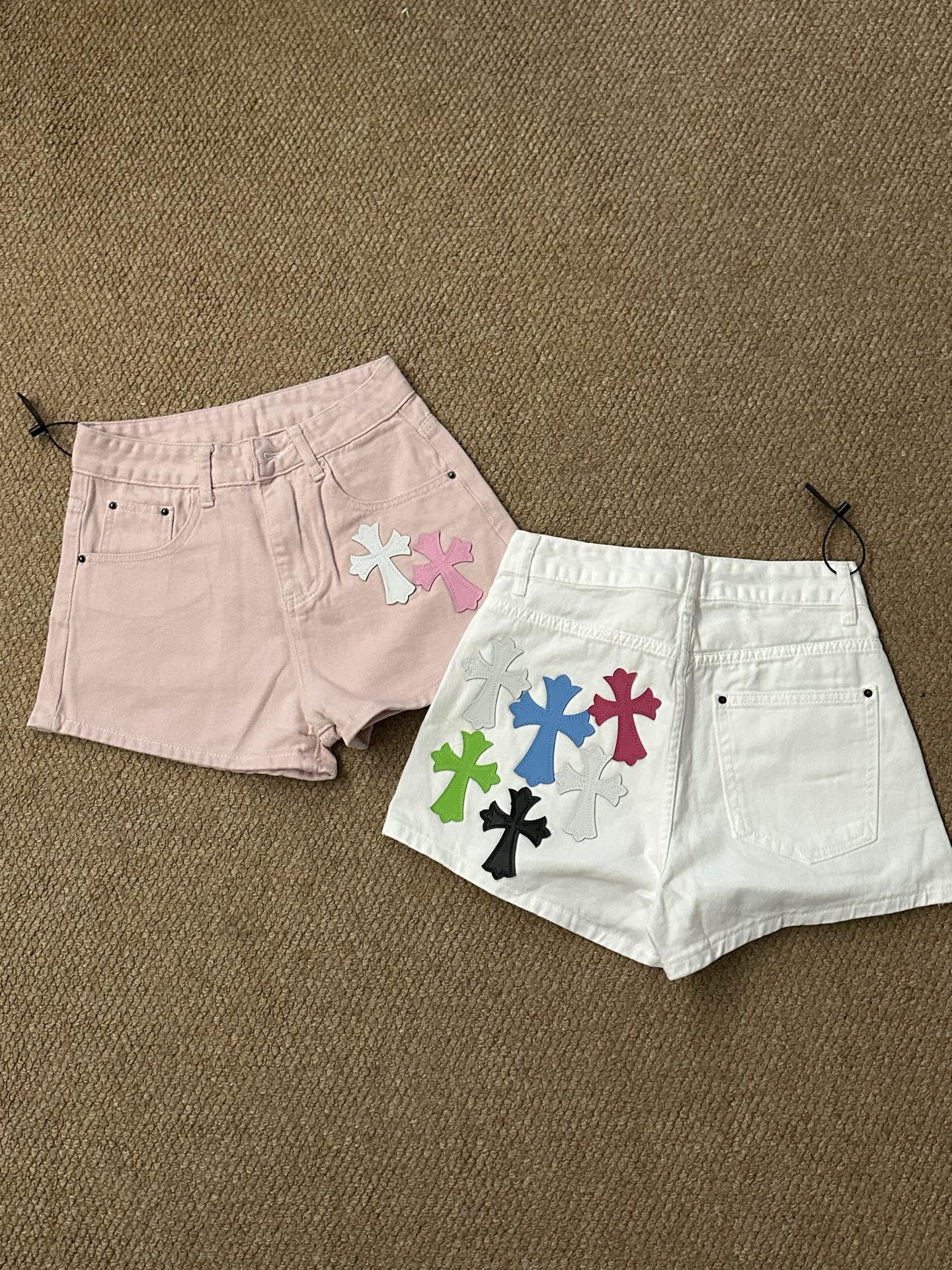Chrome Hearts Colorful cross leather label denim shorts for women