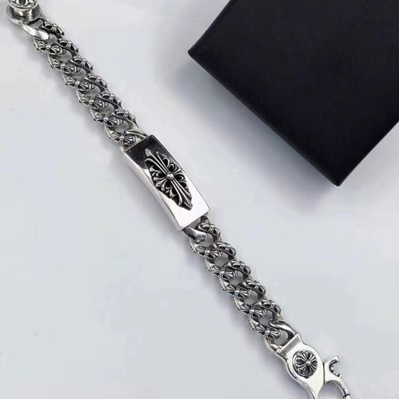 Chrome Hearts 925 Sterling silver Dagger Bracelet Cross ID Bracelet