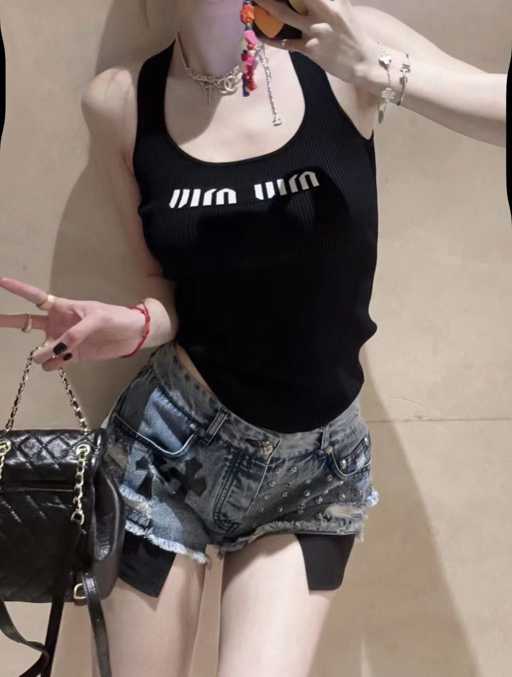 Chrome Hearts Women Cross Hole Heavy Industry Rivet Skin for Spicy Girl