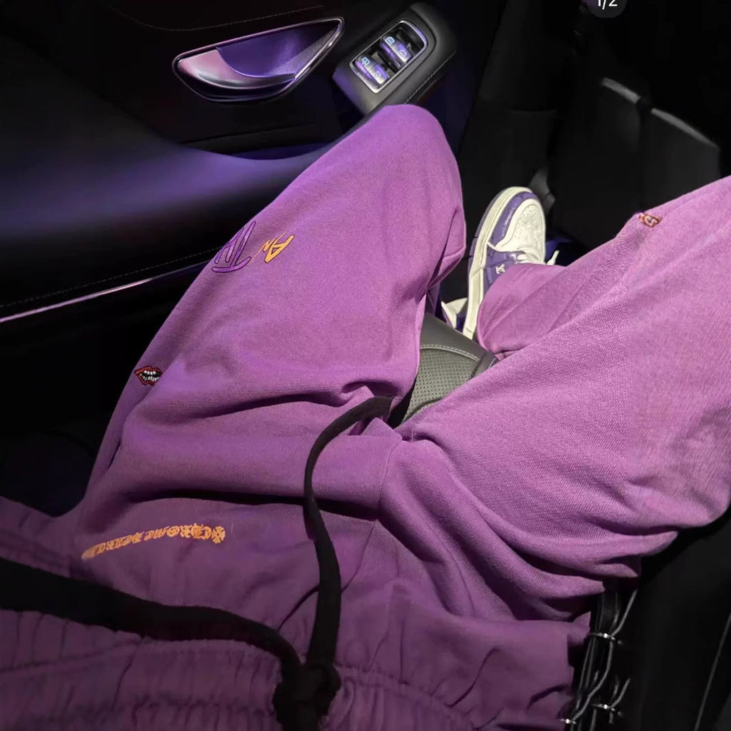 Chrome Hearts graffiti print casual drawstring purple sweatpants