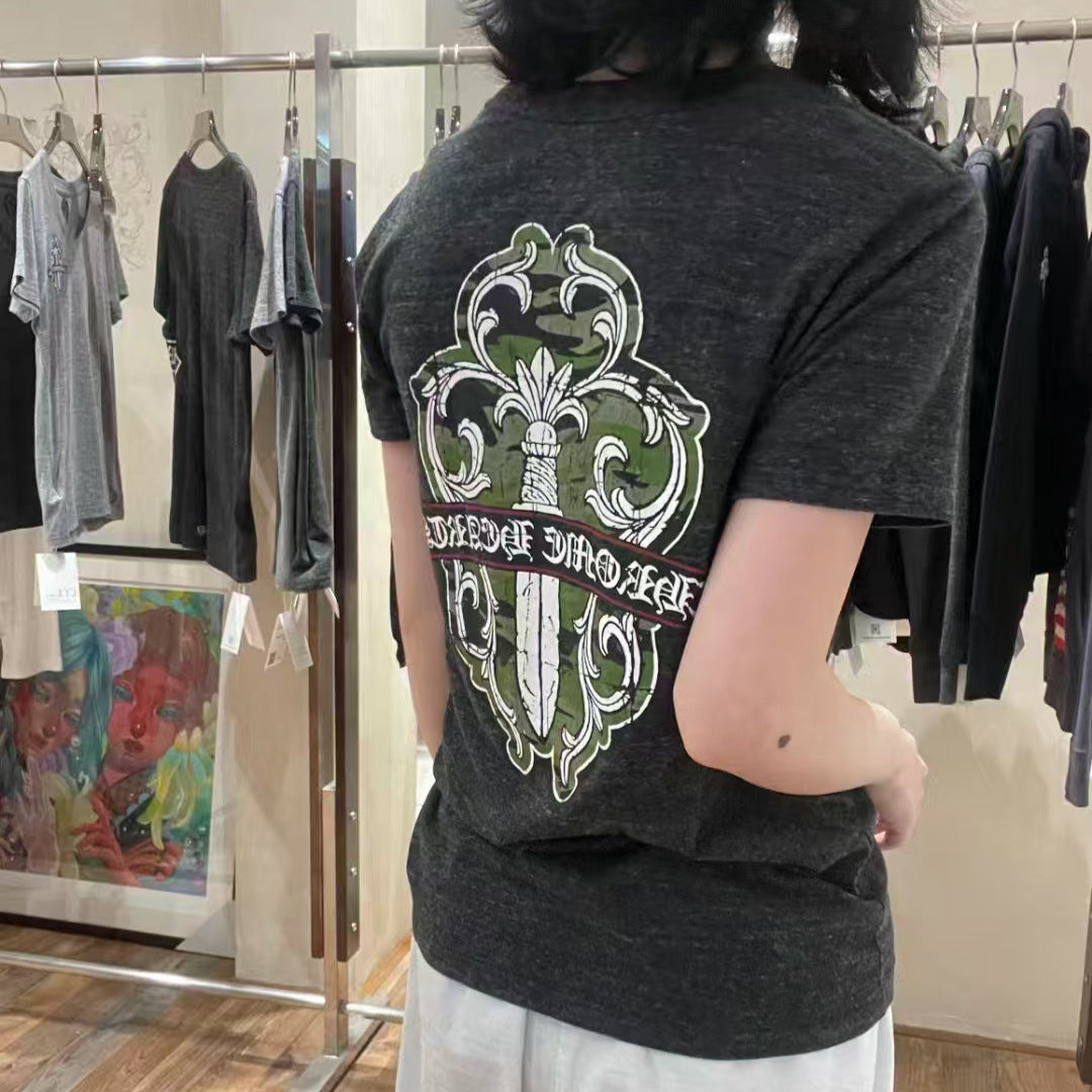 Chrome Hearts camouflage sword V-neck short-sleeved T-shirt