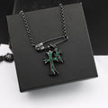 Chrome Hearts black green diamond double cross brooch necklace