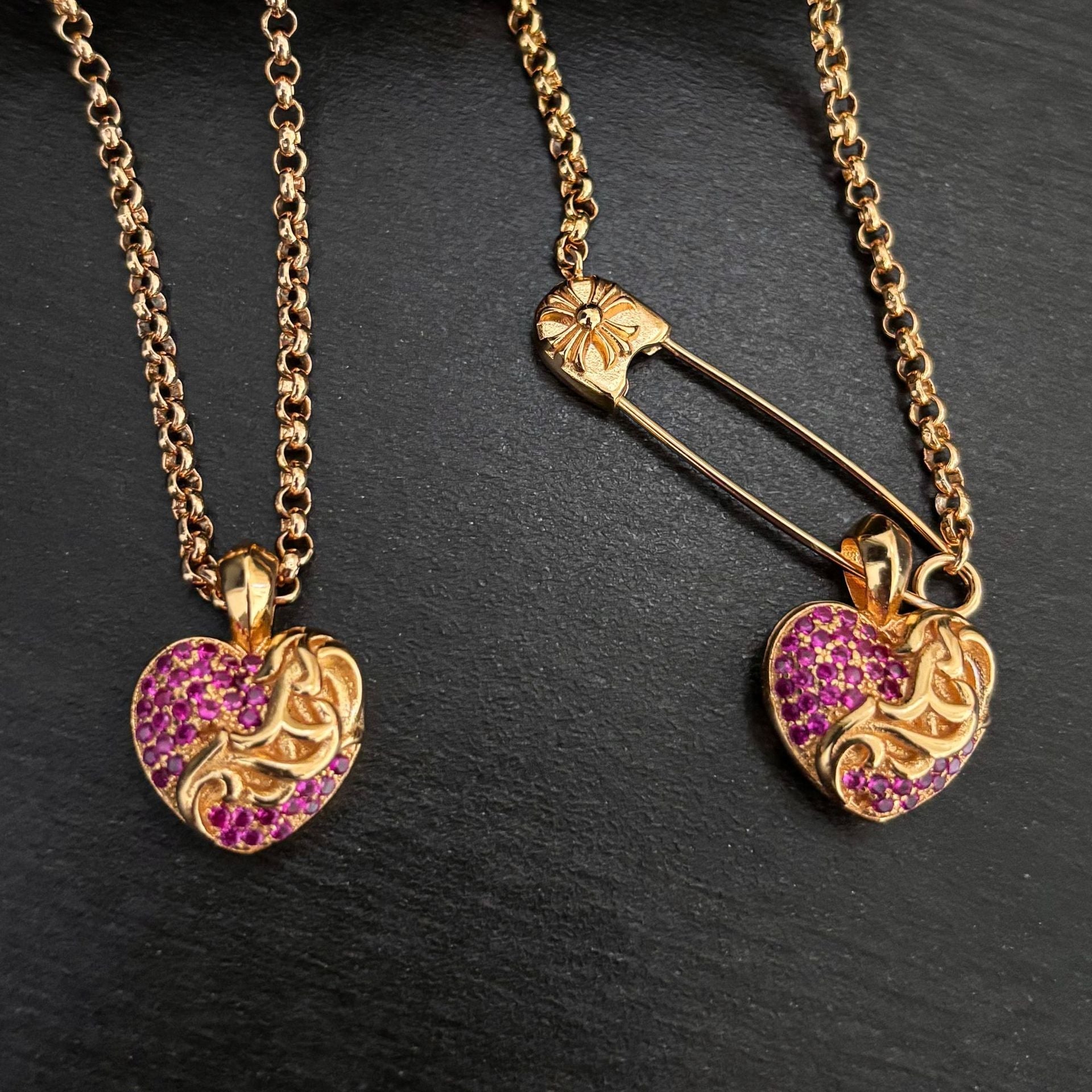 Chrome Hearts diamond-studded versatile heart pendant necklace