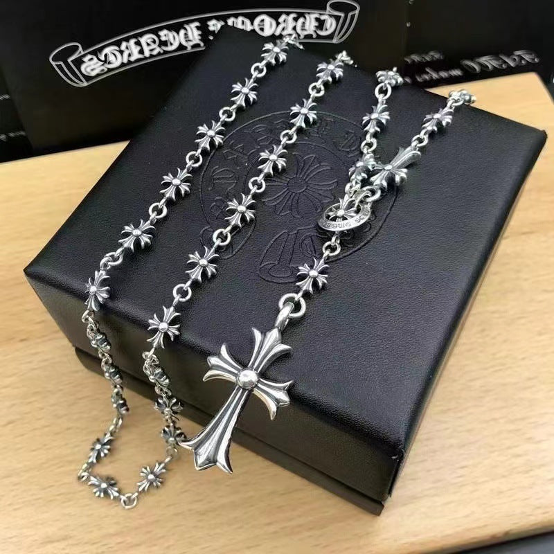 chrome hearts 22k gold S925 silver cross flower necklace