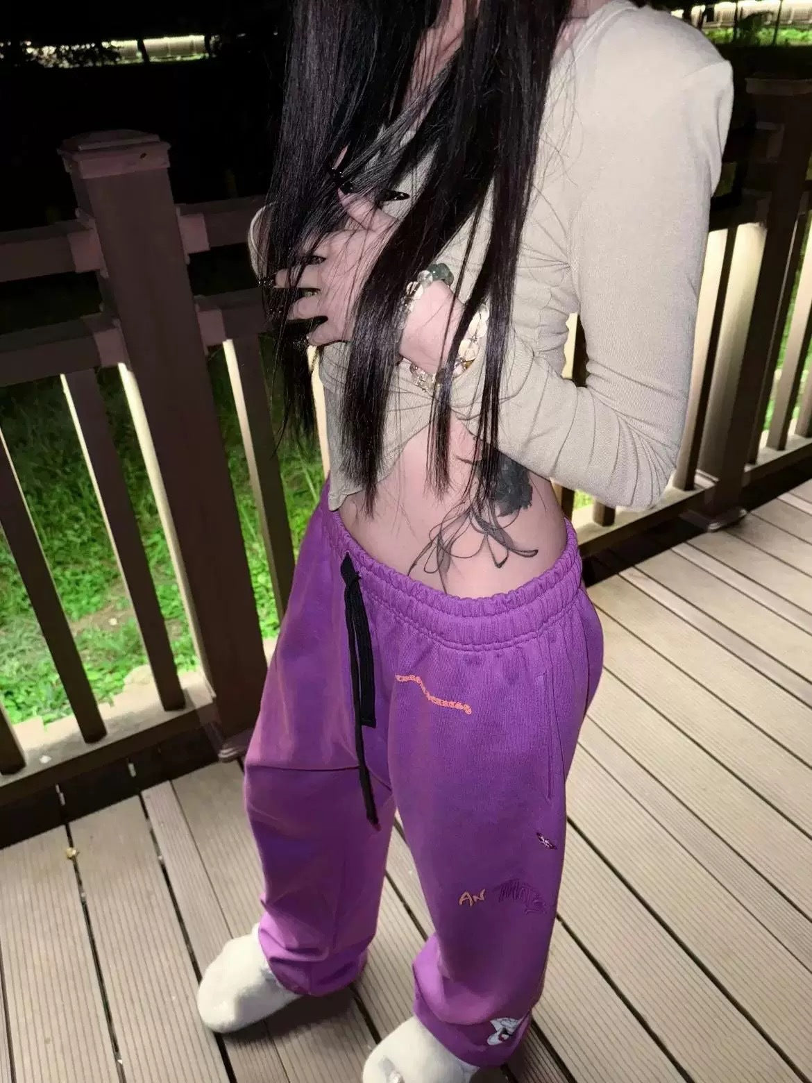 Chrome Hearts graffiti print casual drawstring purple sweatpants
