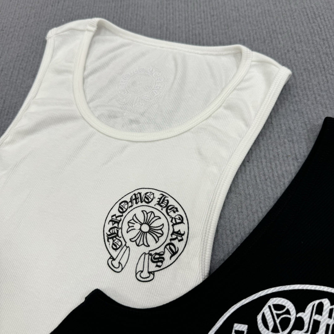 Chrome Hearts T-shaped printed black and white vest skirt Tank Tops
