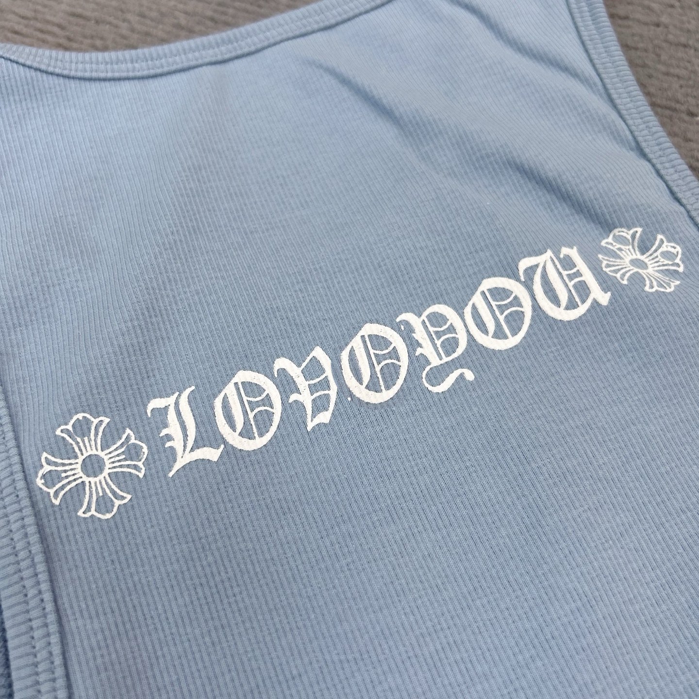 Chrome Hearts light blue T-shaped print blue vest skirt Tank Tops