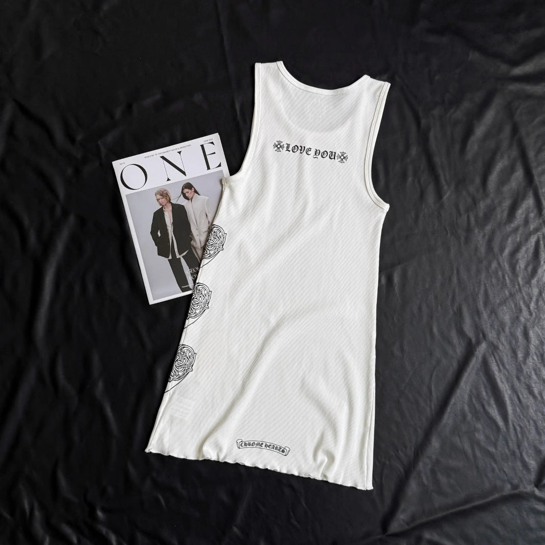 Chrome Hearts Heart Vine Print Elastic Slim Vest