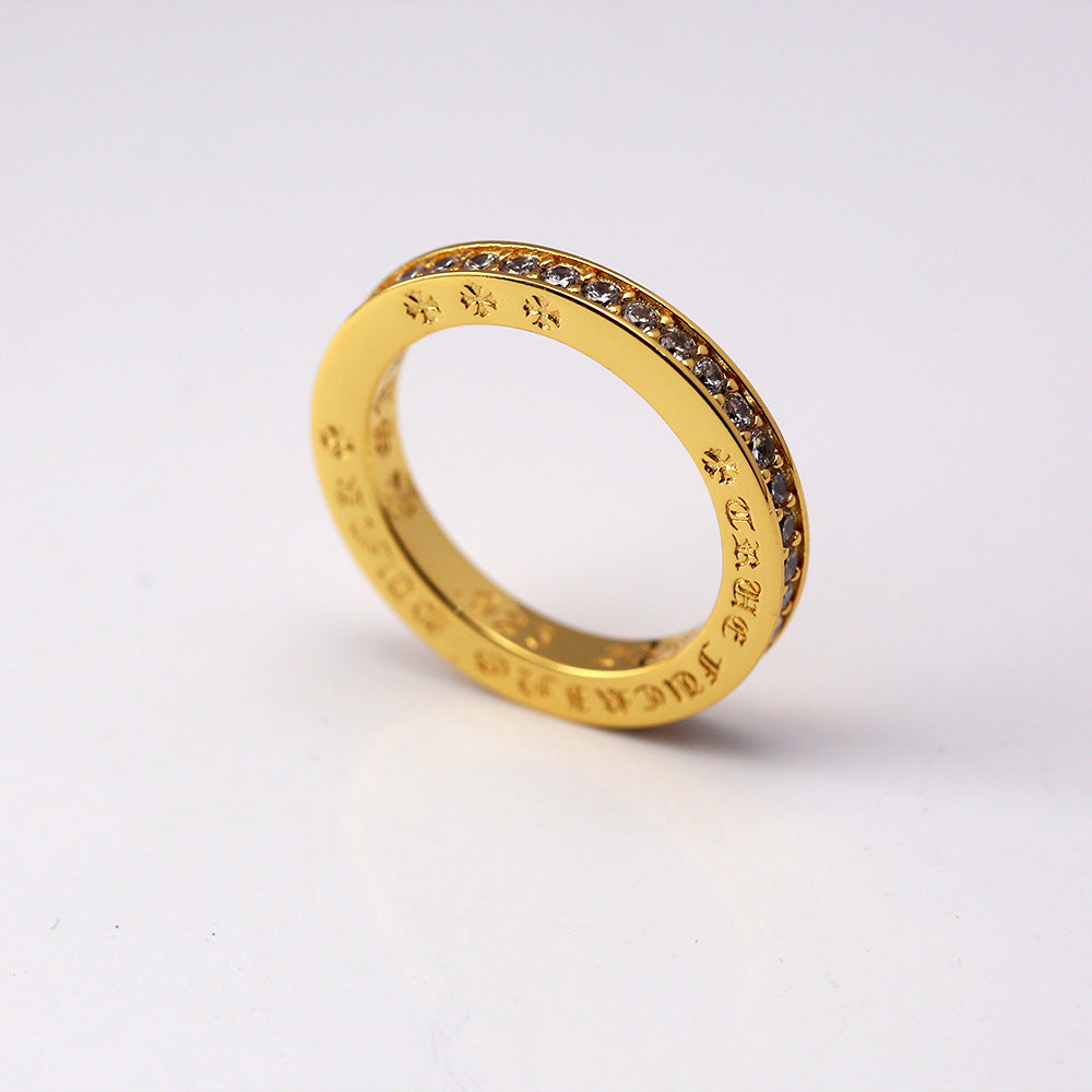 Chrome Hearts 24k Gold-plated Cross Full Diamond Ring