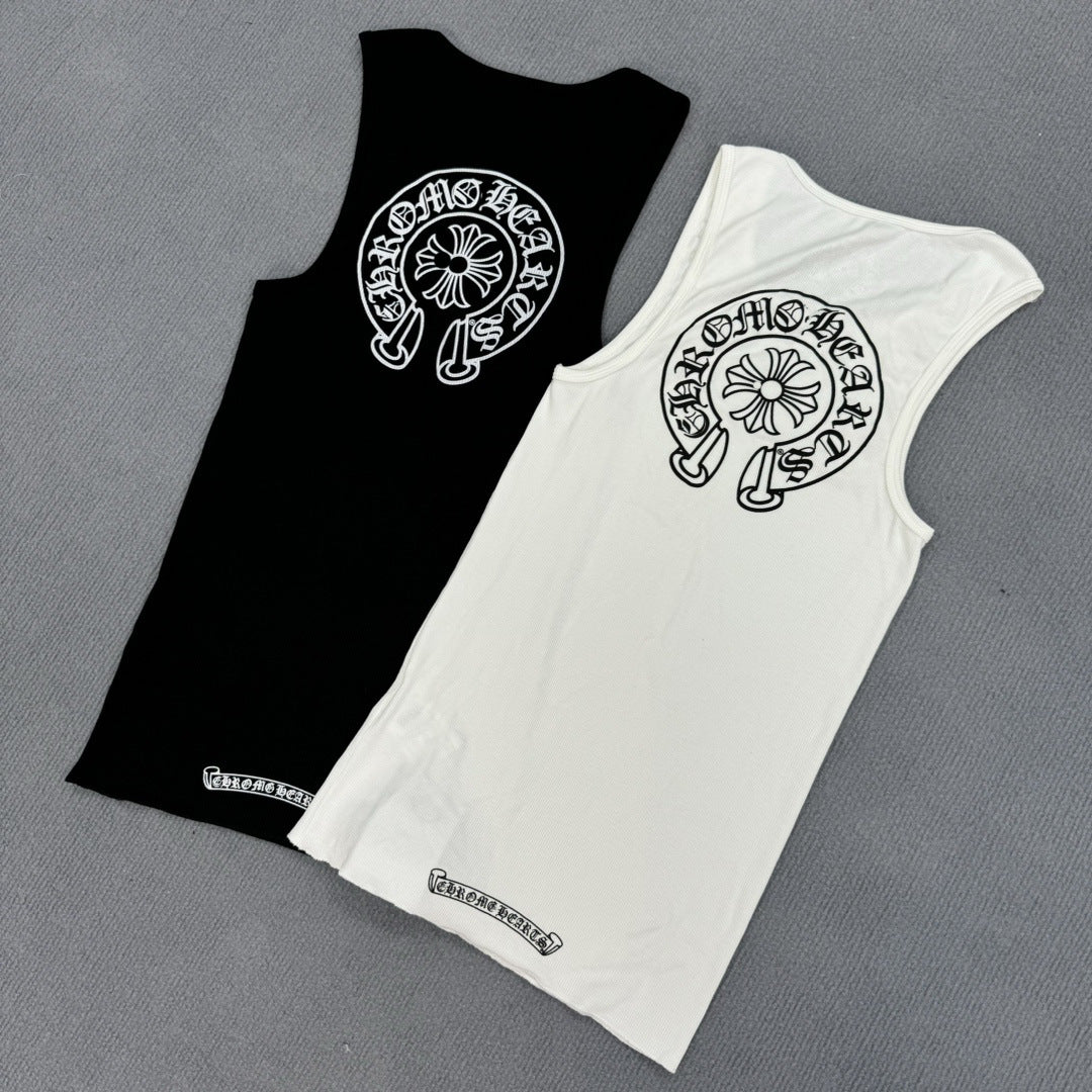 Chrome Hearts T-shaped printed black and white vest skirt Tank Tops