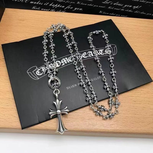 chrome hearts 22k gold S925 silver cross flower necklace
