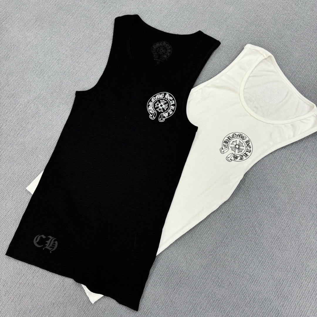 Chrome Hearts T-shaped printed black and white vest skirt Tank Tops