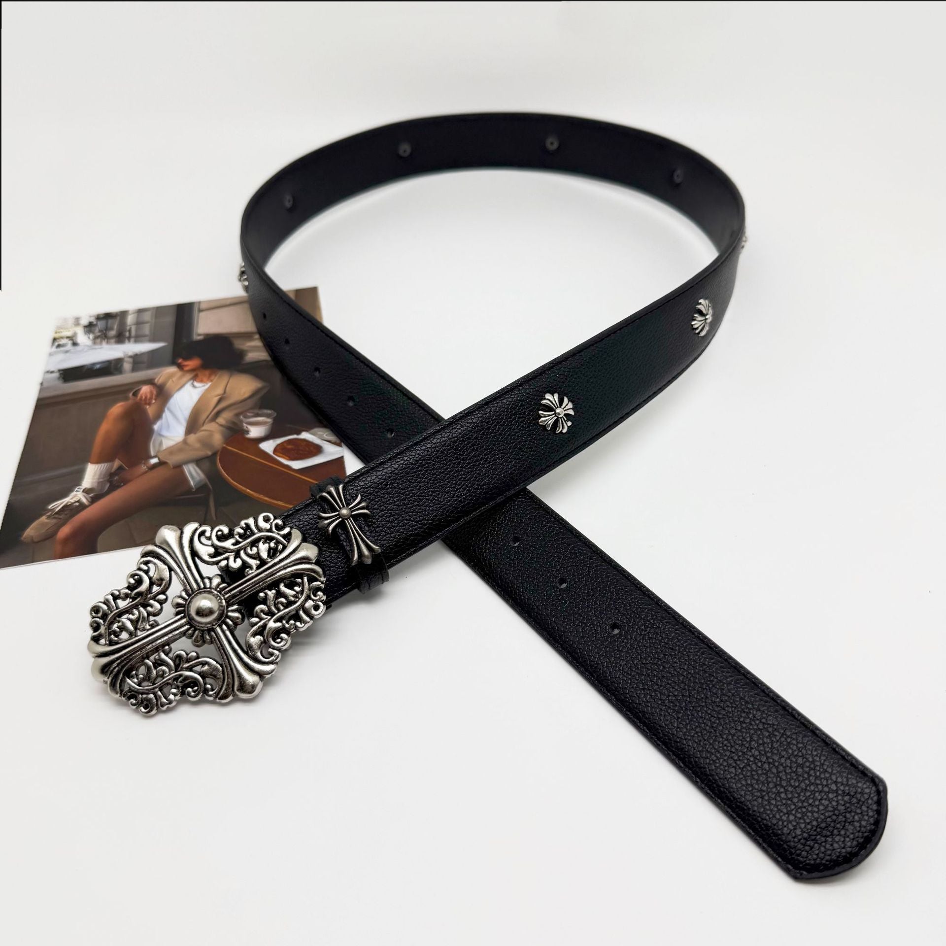 Chrome Hearts Cross Star Men's Belt PU Rivet Retro Belt