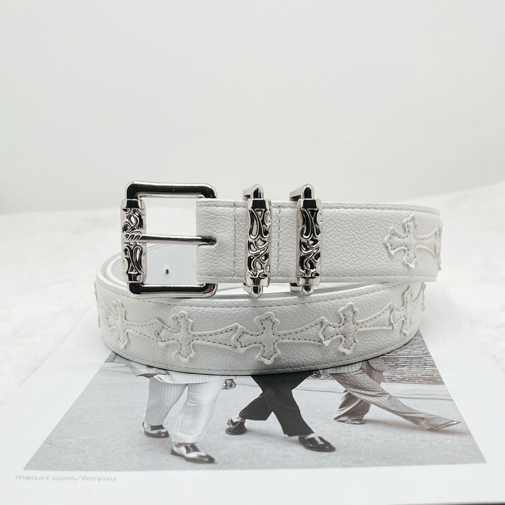 Chrome Hearts White Pebbled Leather Belt