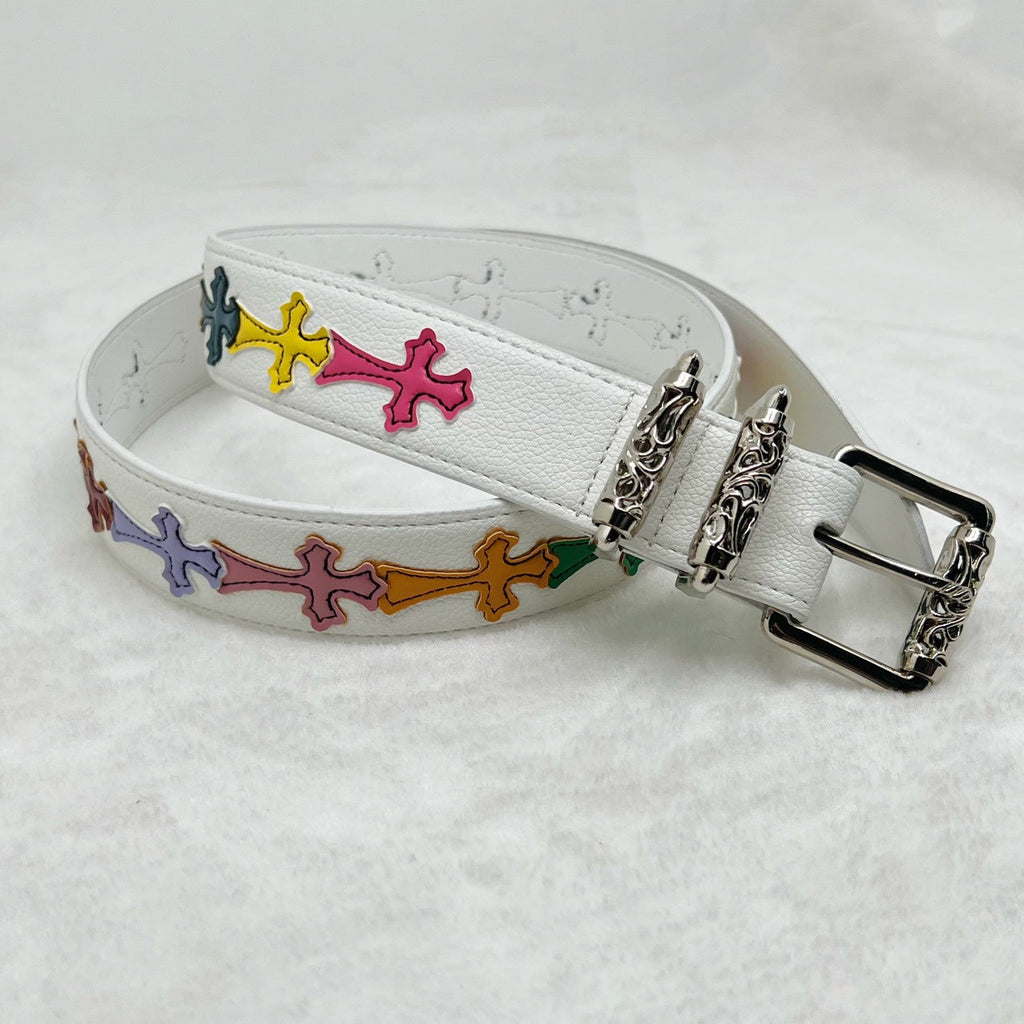 Chrome Hearts White Pebbled Leather Belt