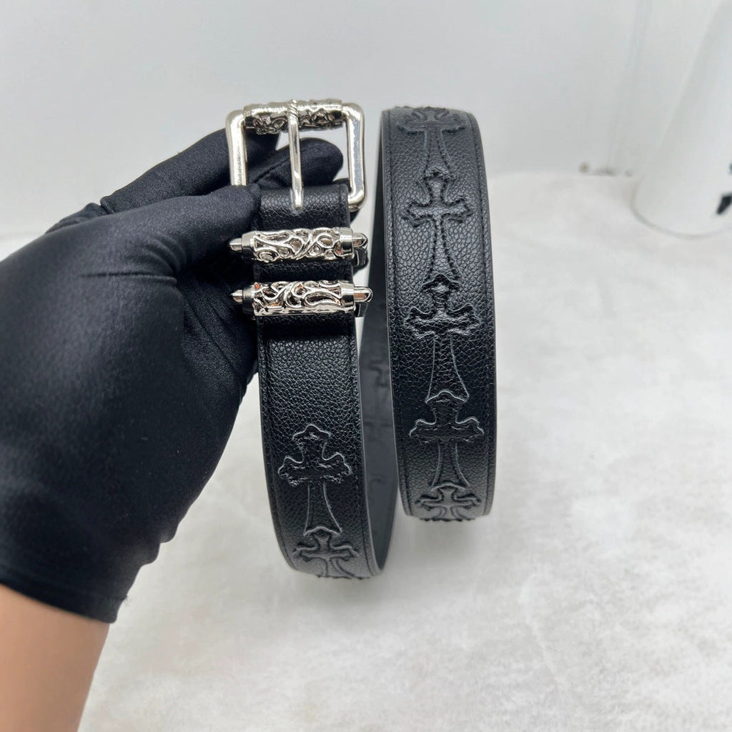 Chrome Hearts White Pebbled Leather Belt
