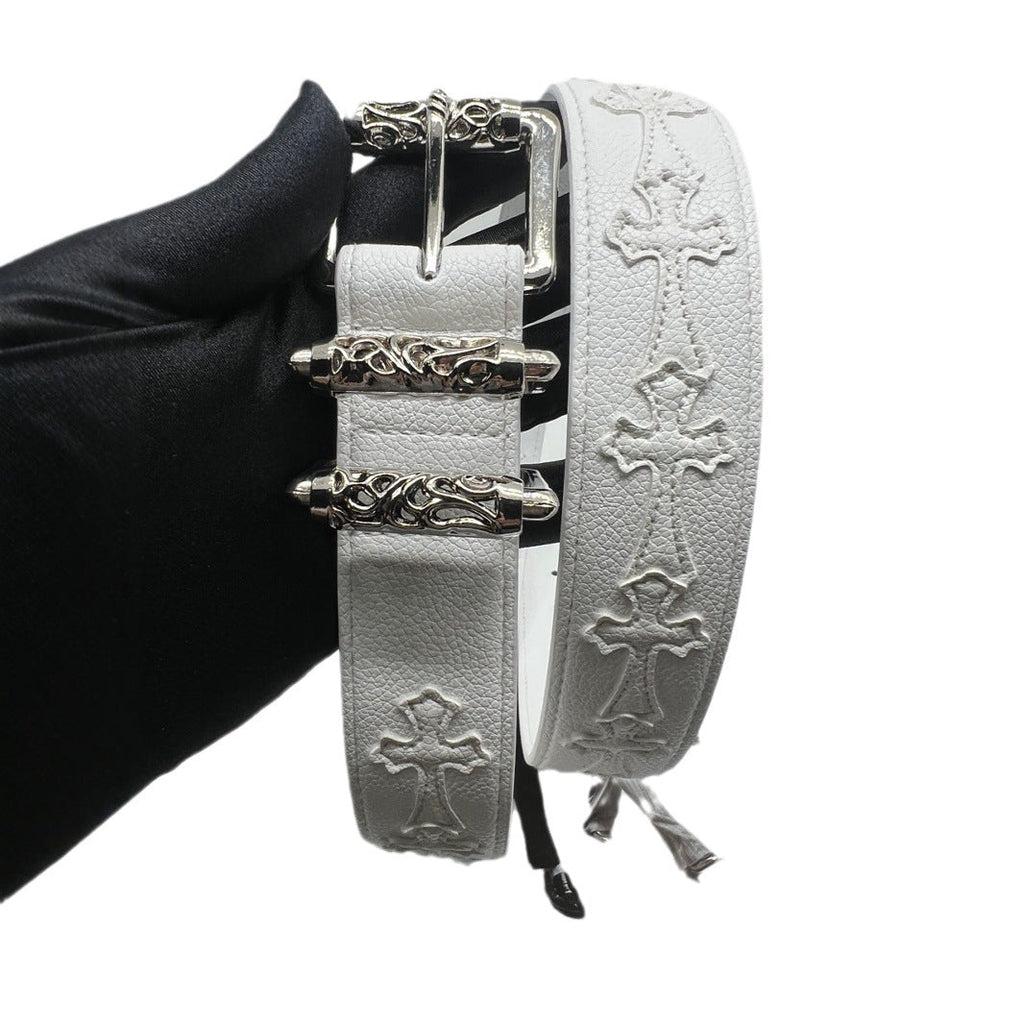 Chrome Hearts White Pebbled Leather Belt
